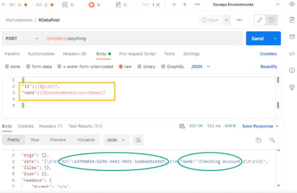 Include Dynamic Variables in Postman requests for generating random data