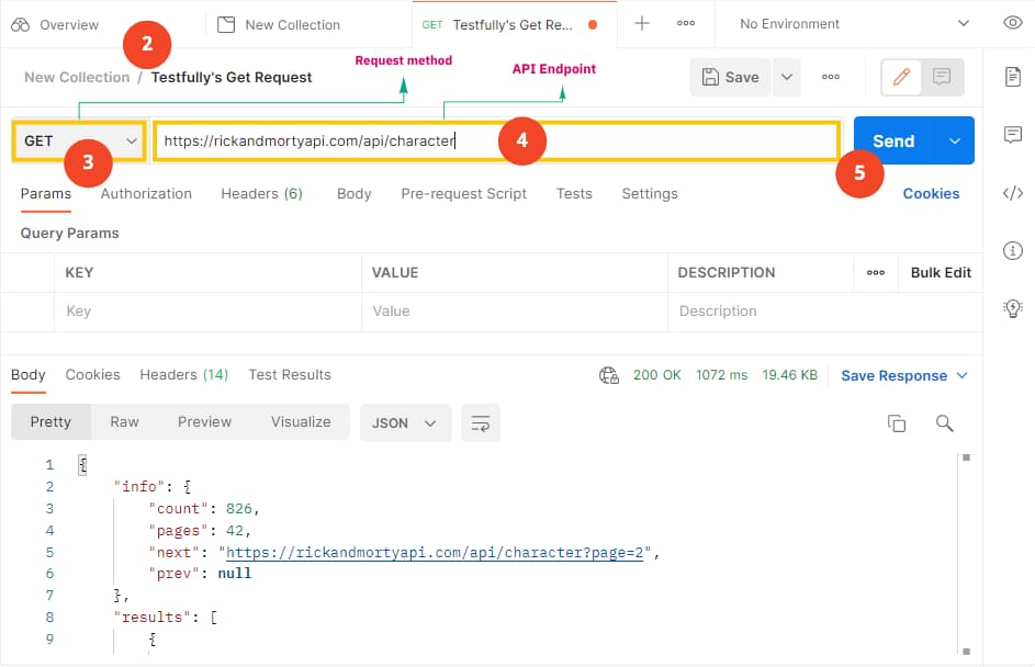 Example HTTP Get request using Postman API client