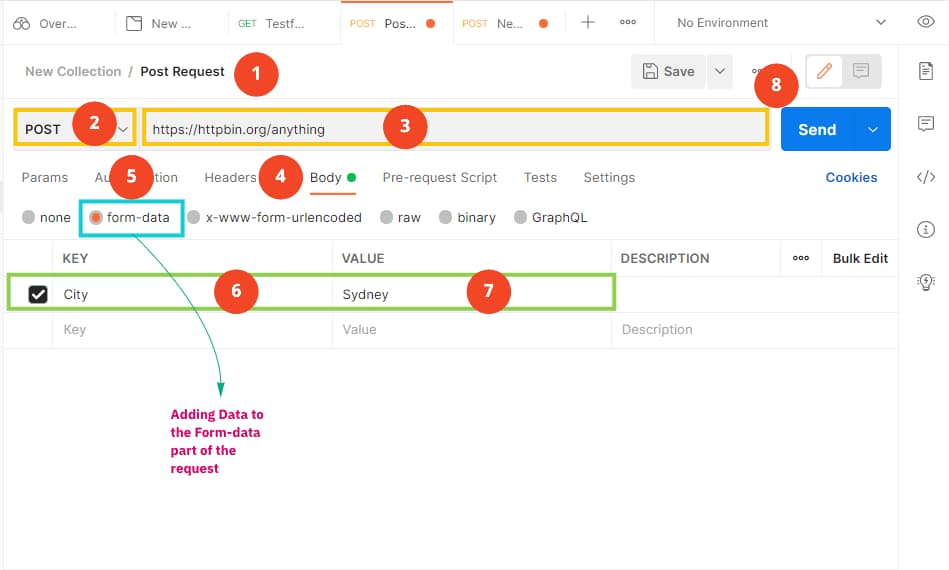 Example HTTP POST request using Postman API client
