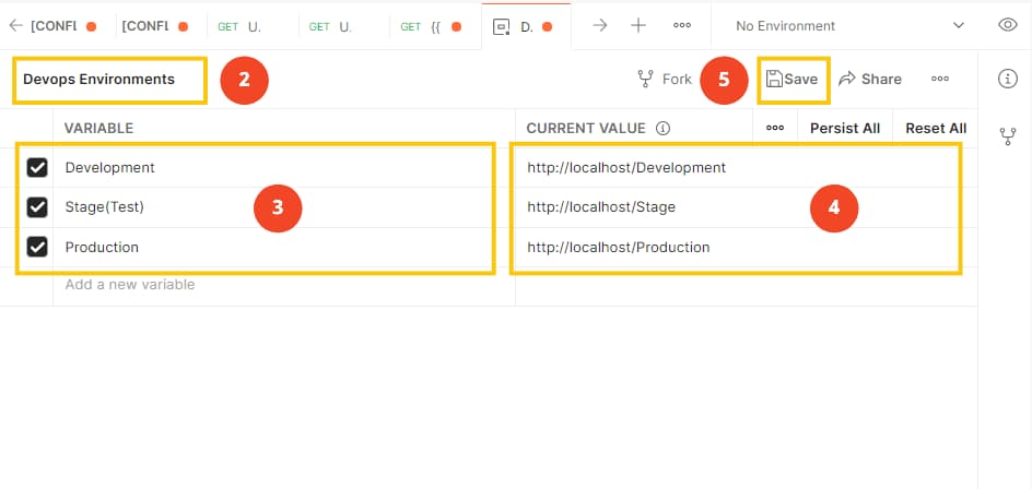 Example of setting environment variables using Postman API client