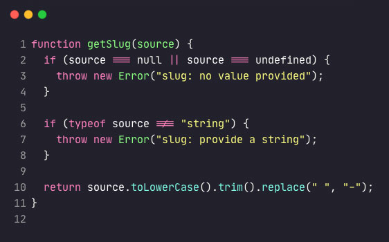 Example Javascript code to generate slug values