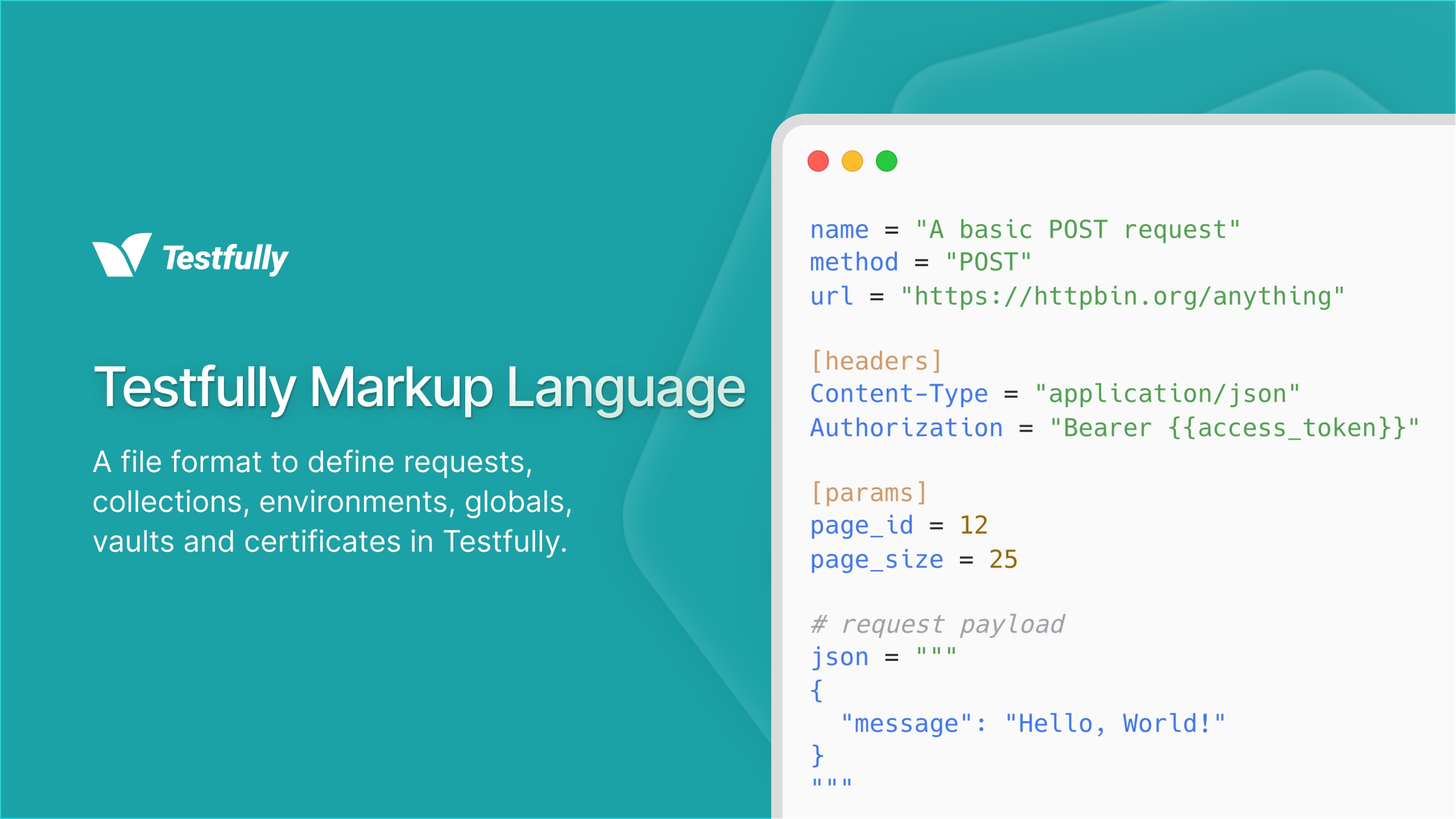 Screenshot of Testfully Markup Language (TFML) code