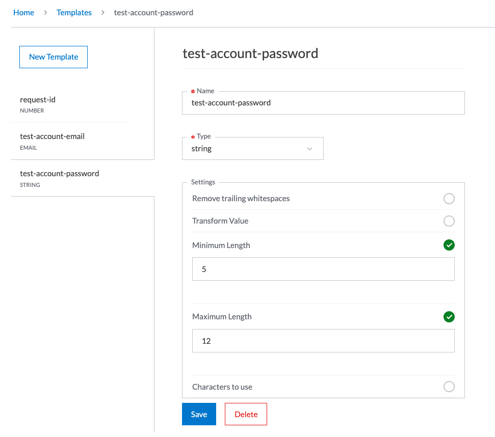 Create a template for a random password