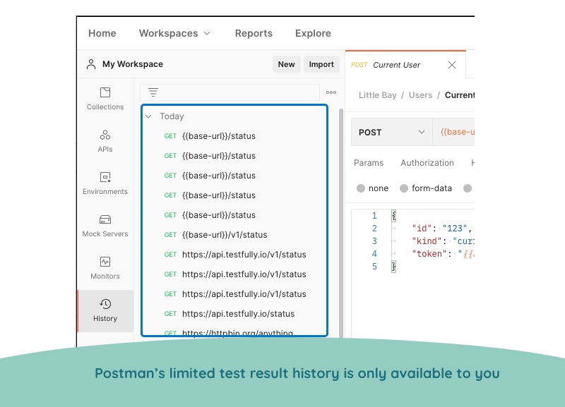 History of test results in Postman