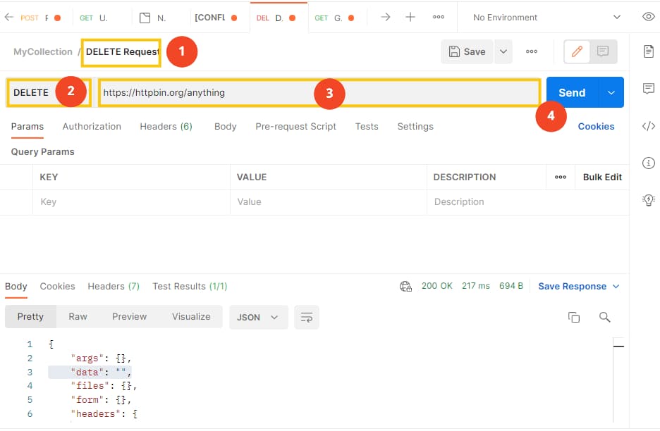 Example HTTP POST request using Postman API client
