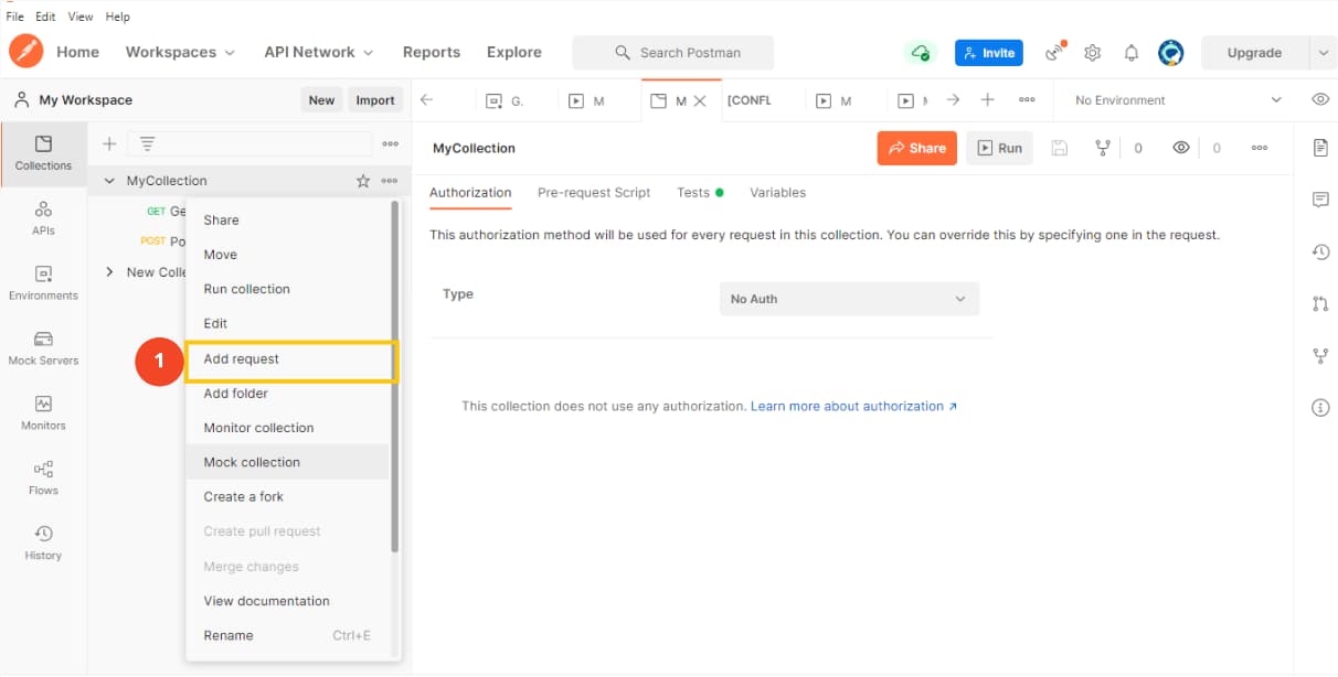 Example HTTP Get request using Postman API client