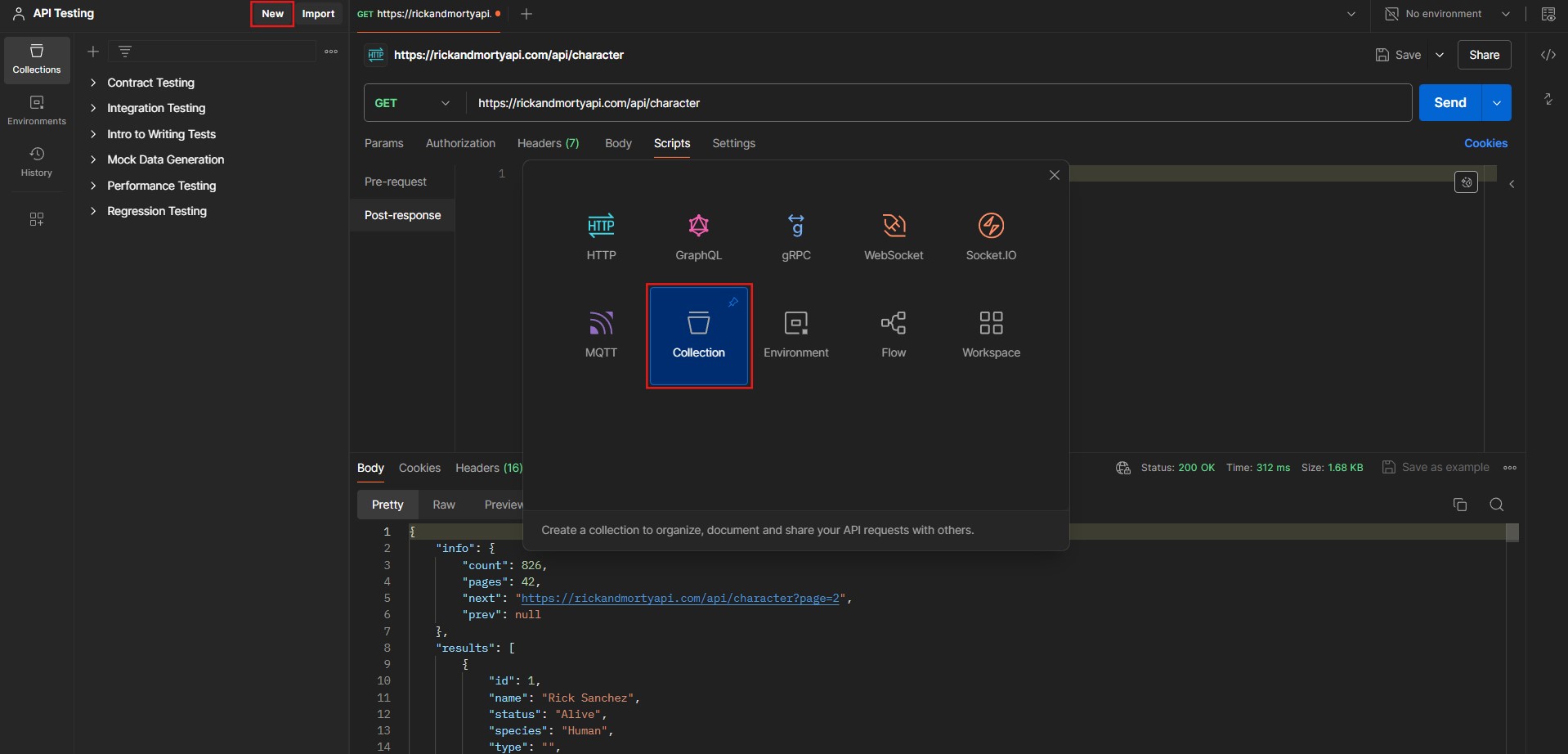 Creating a new collection in Postman