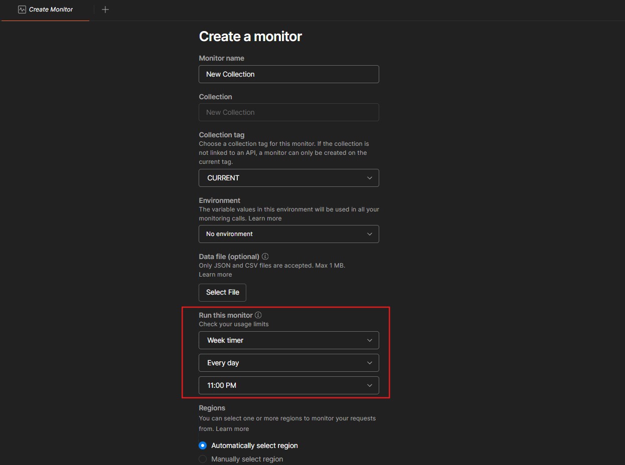 Postman monitor interval