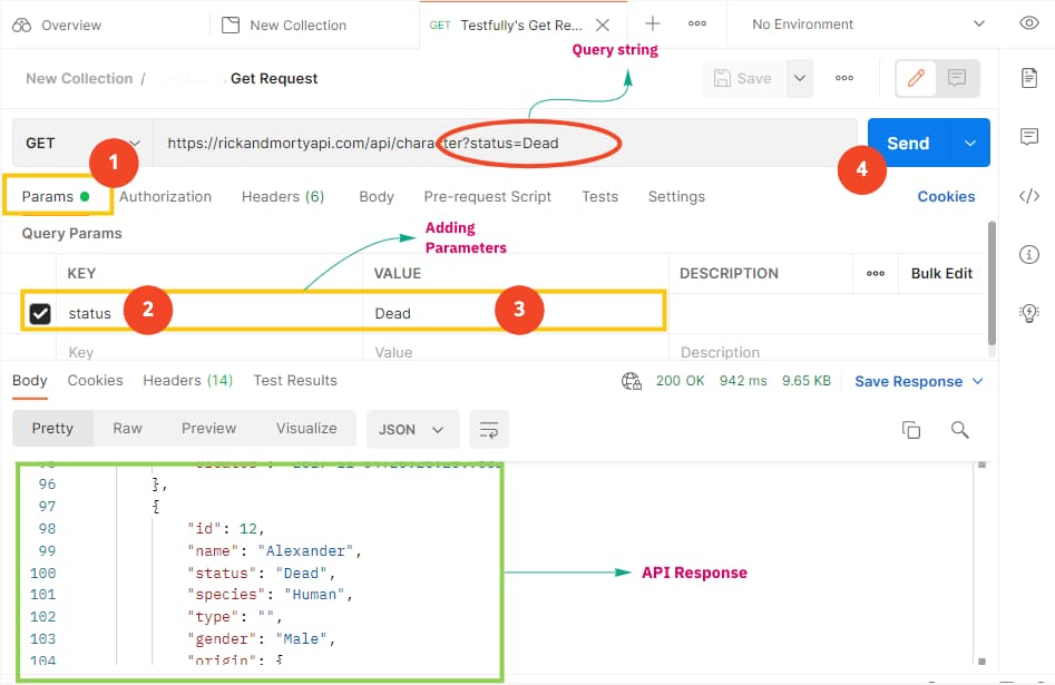 Example of setting query string using Postman API client