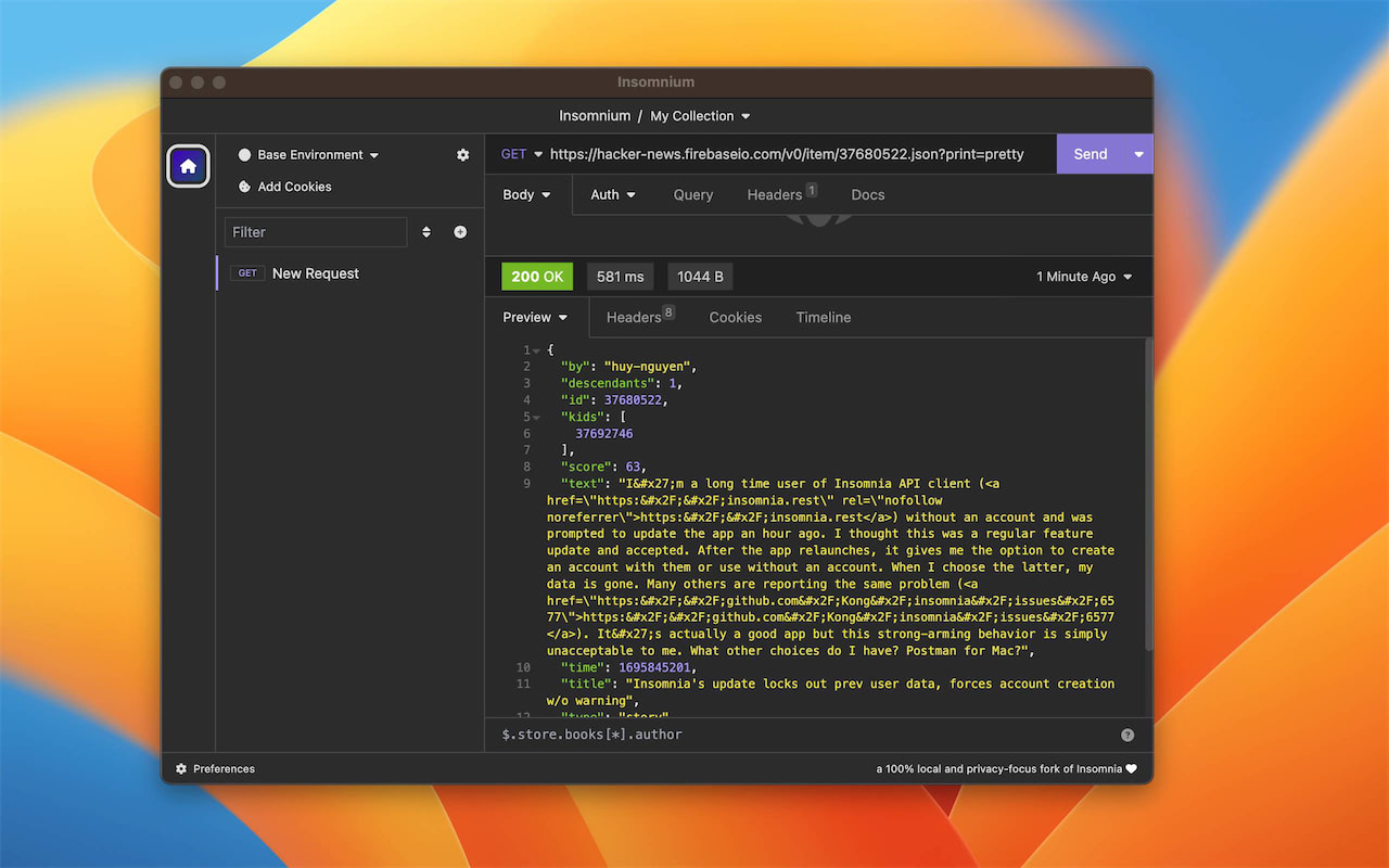 Insomnium, a Postman HTTP client alternative that is free and open-source