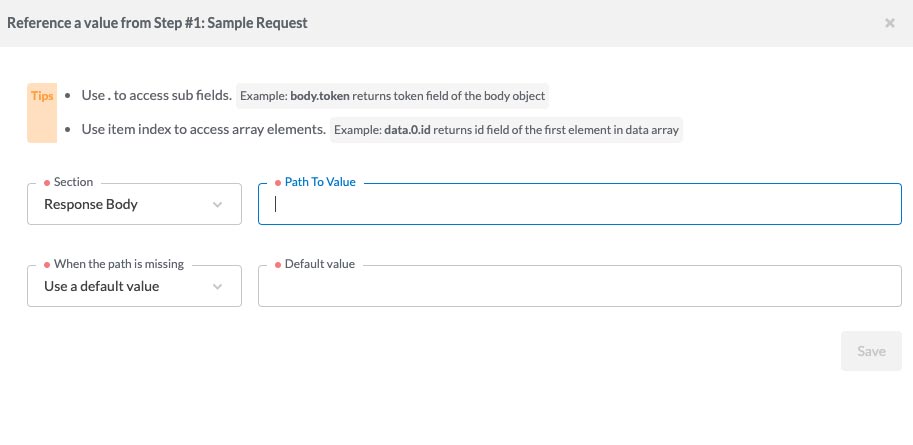 select an step to embed a value