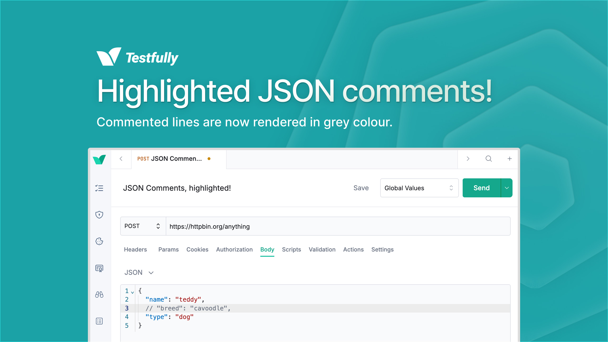 JSON comments highlighting