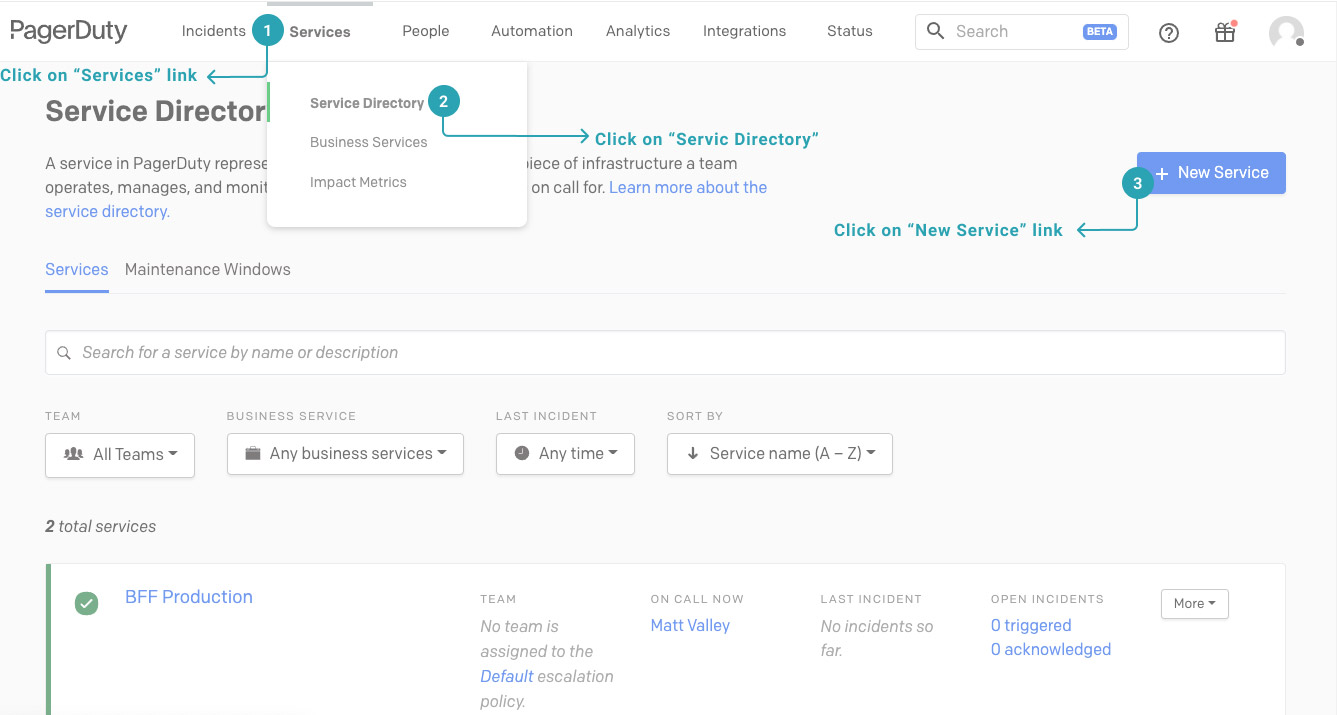 How to add a PagerDuty service for using with Testfully