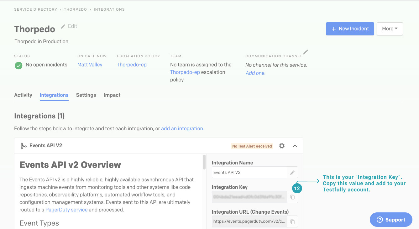 How to add a PagerDuty service for using with Testfully
